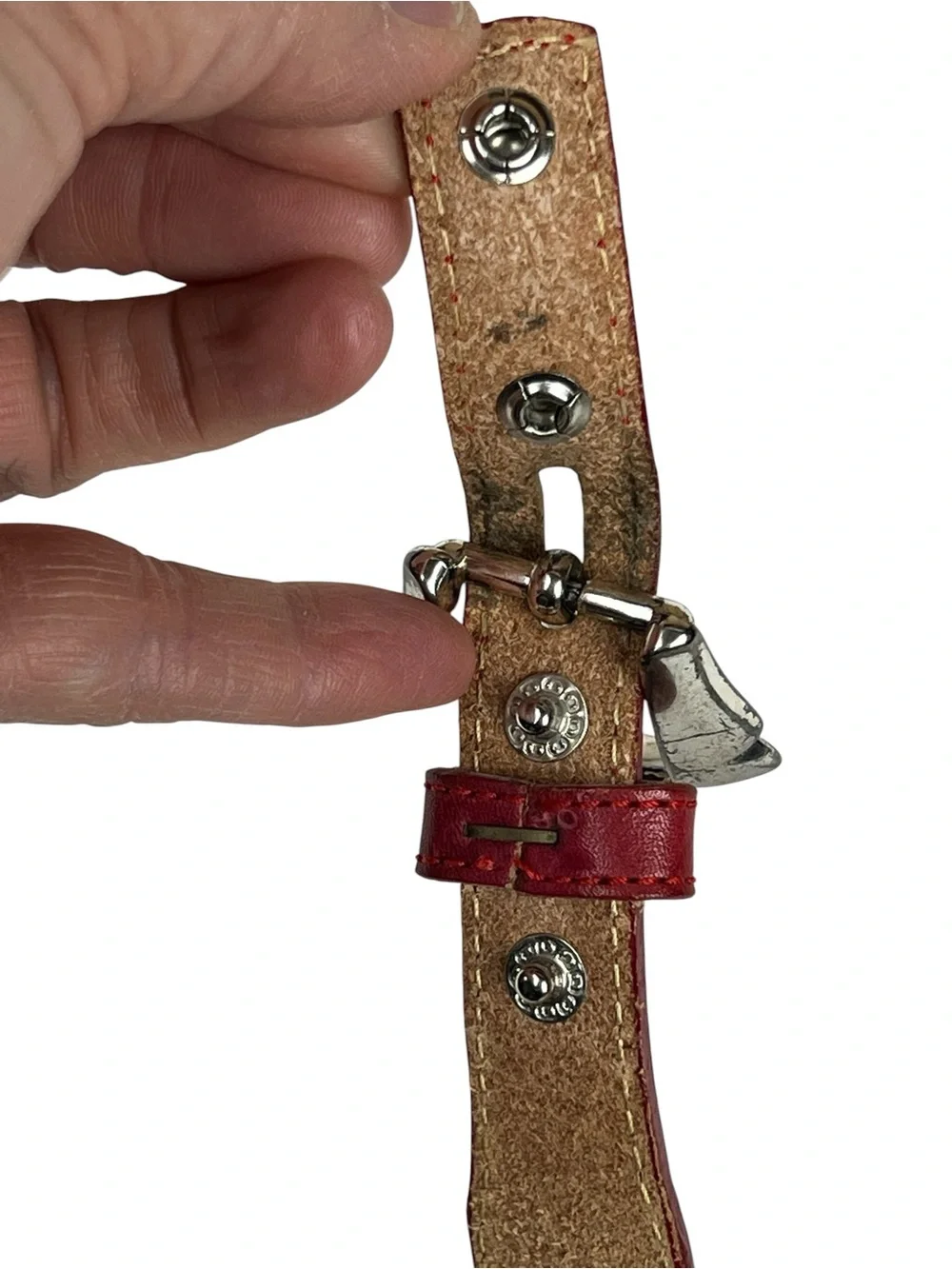 Justin Vintage Red Leather Beaded Belt Multicolor Seed Bead Western Boho Size 28